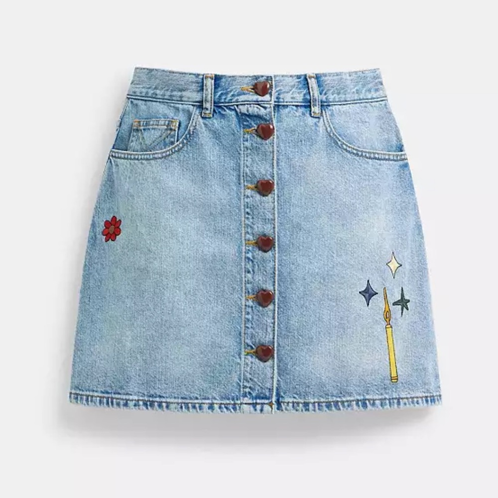 Embroidered Denim Skirt - Blue